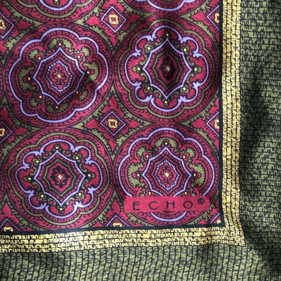 Echo Accessories - Vintage Echo Elegant Burgundy and Gold Silk Scarf